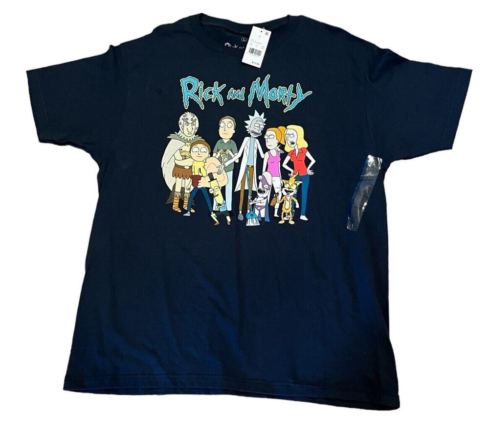 Rick & Morty Mens Tee Shirt Adult Swim Cartoon Network Navy Blue Size Large NWT